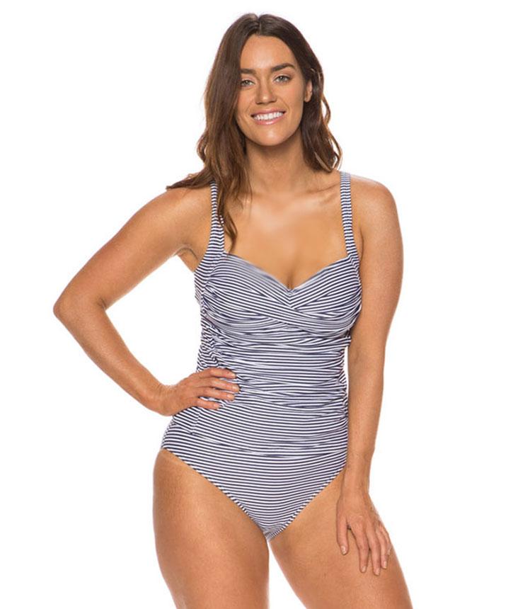 Nip Tuck Twist Bandeau Multi Fit Tankini Set - Navy/White Swim 14