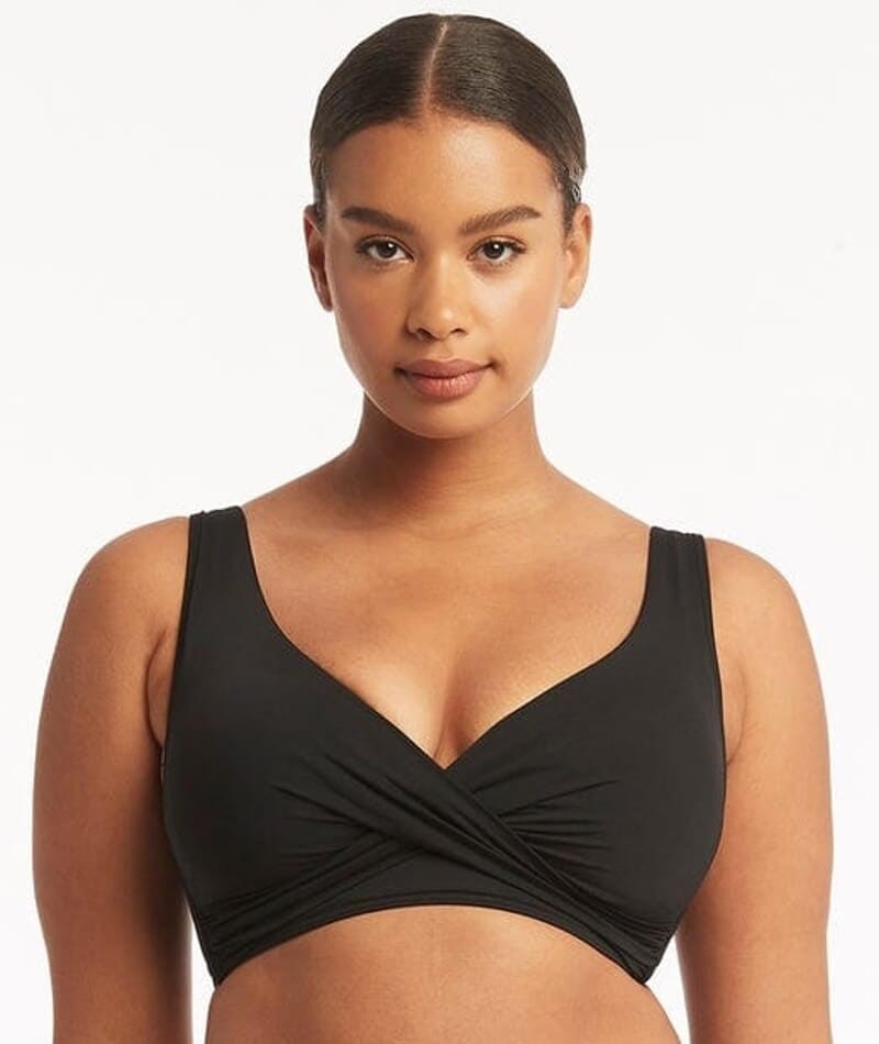 Sea Level Eco Essentials Cross Front Bikini Top - Black Swim