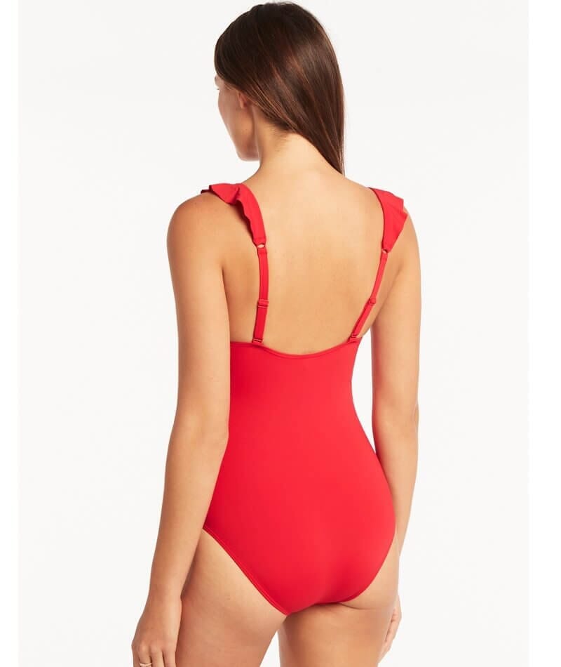 Sea Level Eco Essentials Frill One Piece Swimsuit - Red Swim