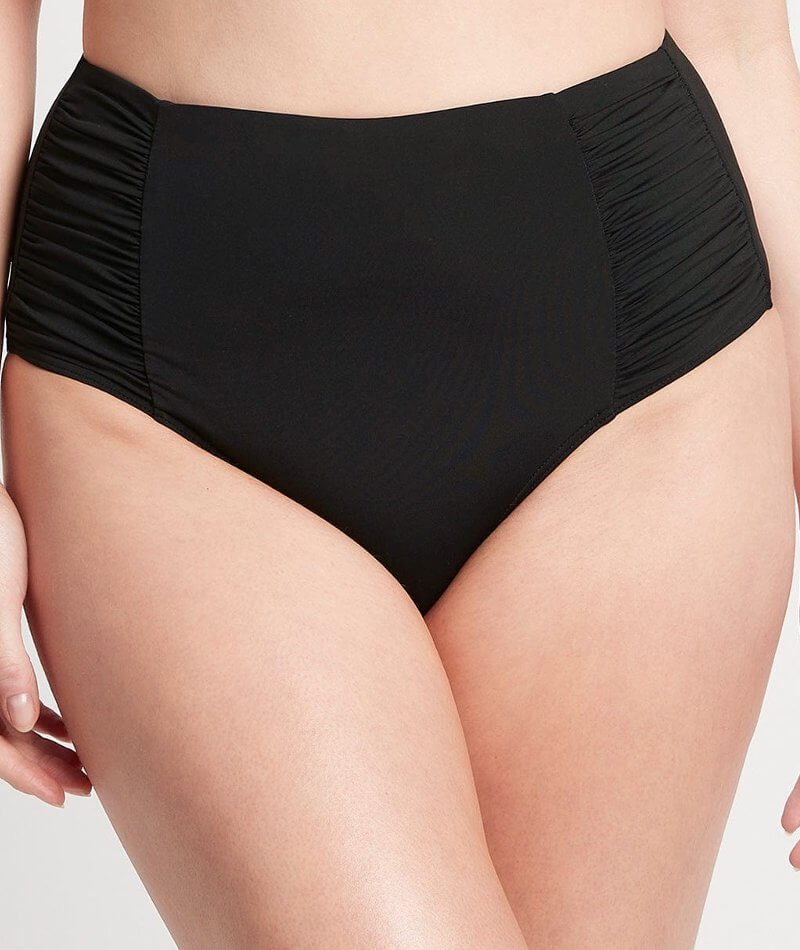 Sea Level Eco Essentials Gathered Side High Waist Brief - Black Swim