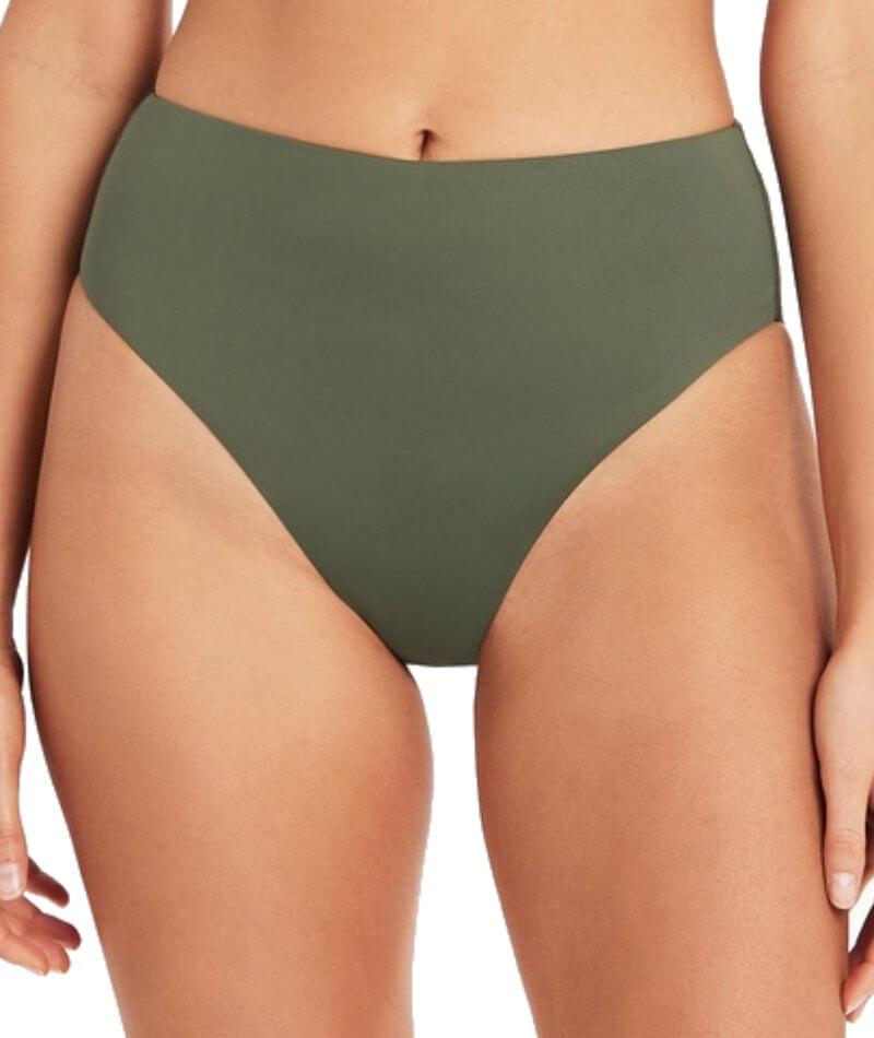 Sea Level Essentials Retro High Waist Bikini Brief - Khaki Swim
