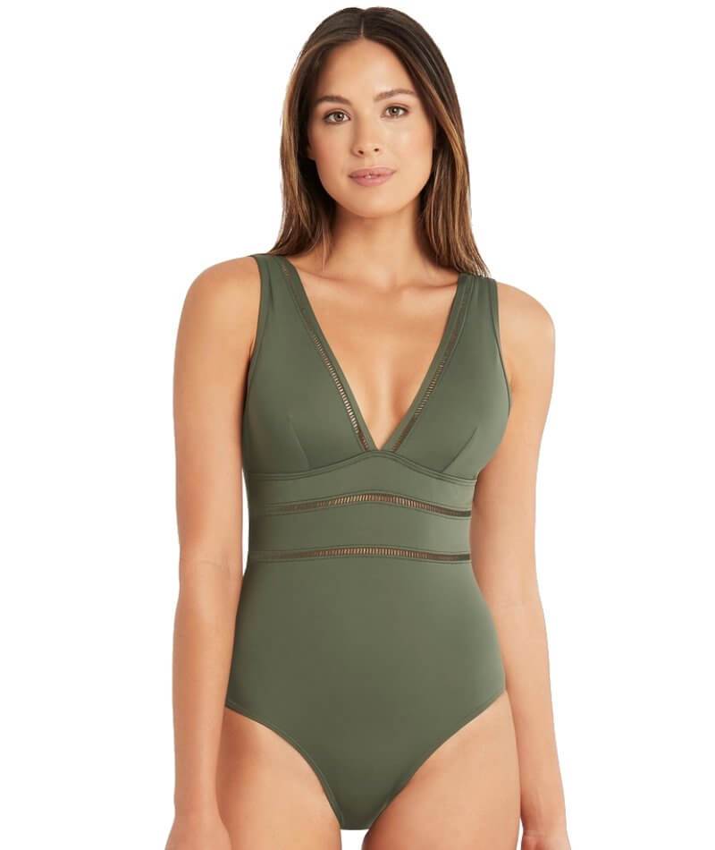 Sea Level Essentials Spliced B-DD Cup One Piece Swimsuit - Khaki Swim