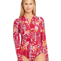Sea Level Jardin Long Sleeve B-DD Cup One Piece Swimsuit - Red