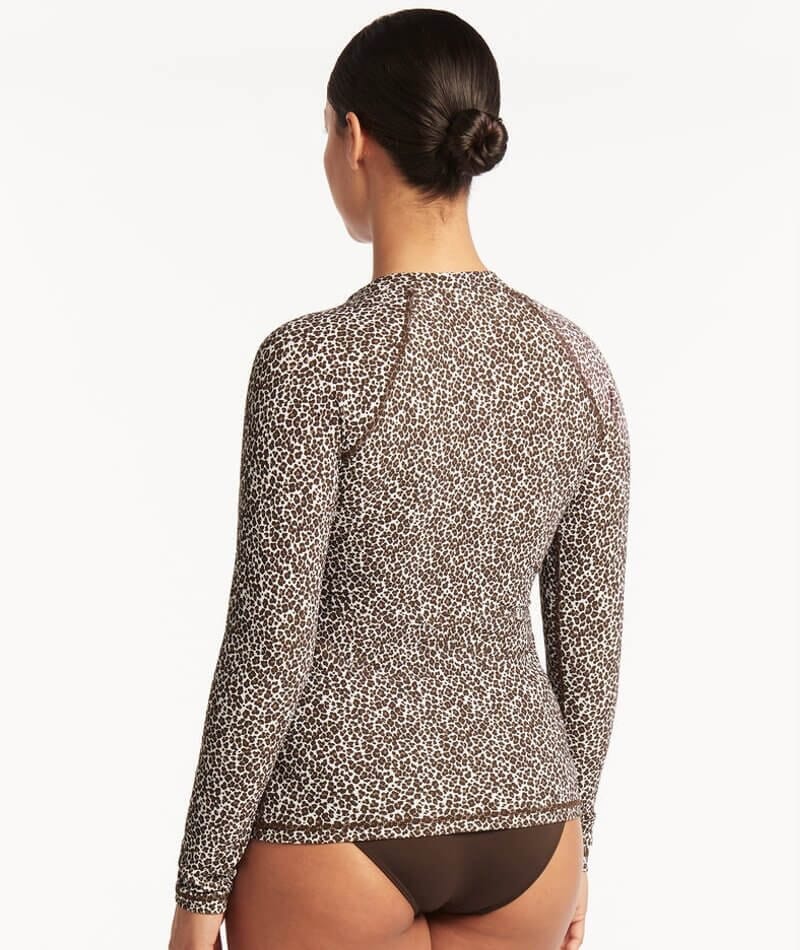 Sea Level Wild Cat Long Sleeve Rash Vest - Espresso Swim