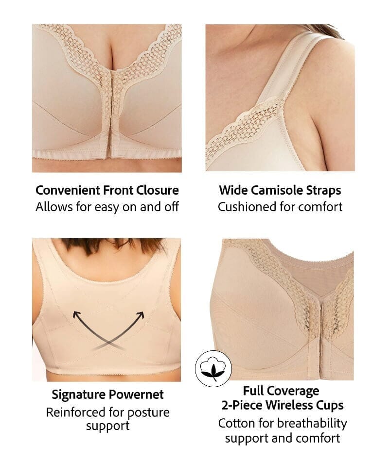 Exquisite Form Fully Front Close Wire-free Cotton Posture Bra With Lace - Black Bras