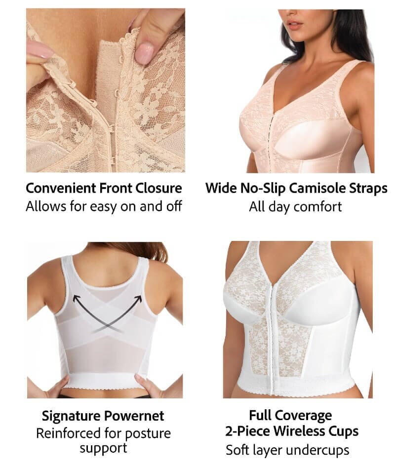 Exquisite Form Fully Front Close Wire-free Longline Posture with Lace Bra - White Bras