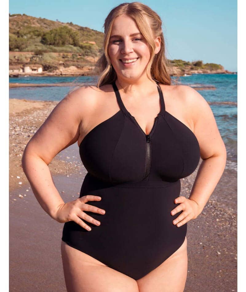 pui 水着 black swimsuit Curvy Kate Zip Tide Wire Free Multiway One Piece Swimsuit