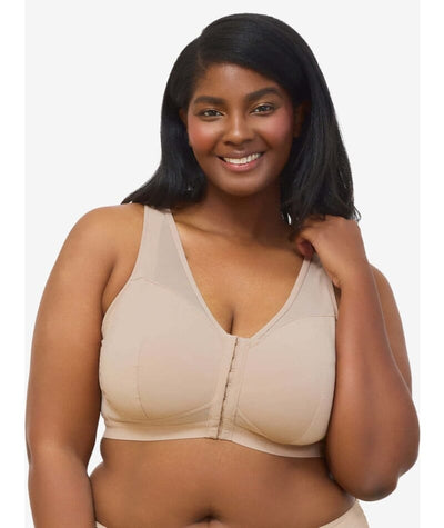 Leading Lady Harper Plus Size Back Smoothing Wire-free Front Close Bra - Sand Bras