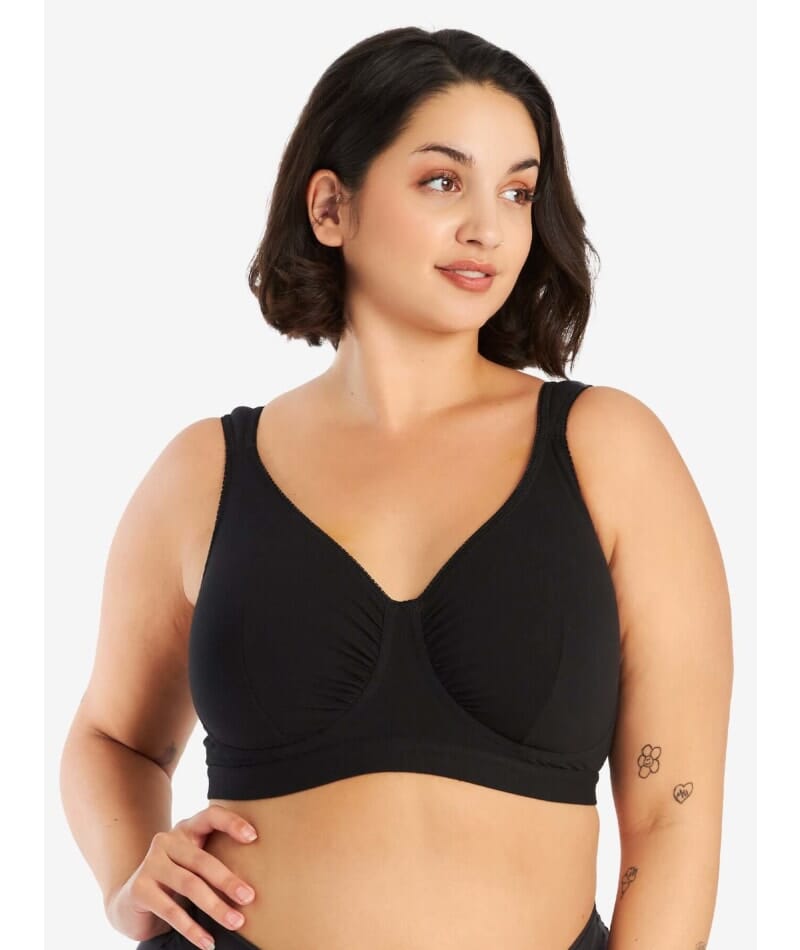 Leading Lady The Evie Plus Size Wire-free Cotton Comfort Bra - Black Bras 