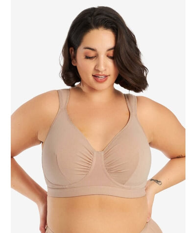 Leading Lady The Evie Plus Size Wire-free Cotton Comfort Bra - Sand Bras