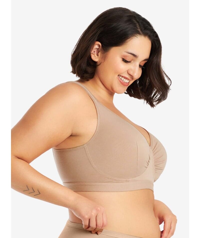 Leading Lady The Evie Plus Size Wire-free Cotton Comfort Bra - Sand Bras