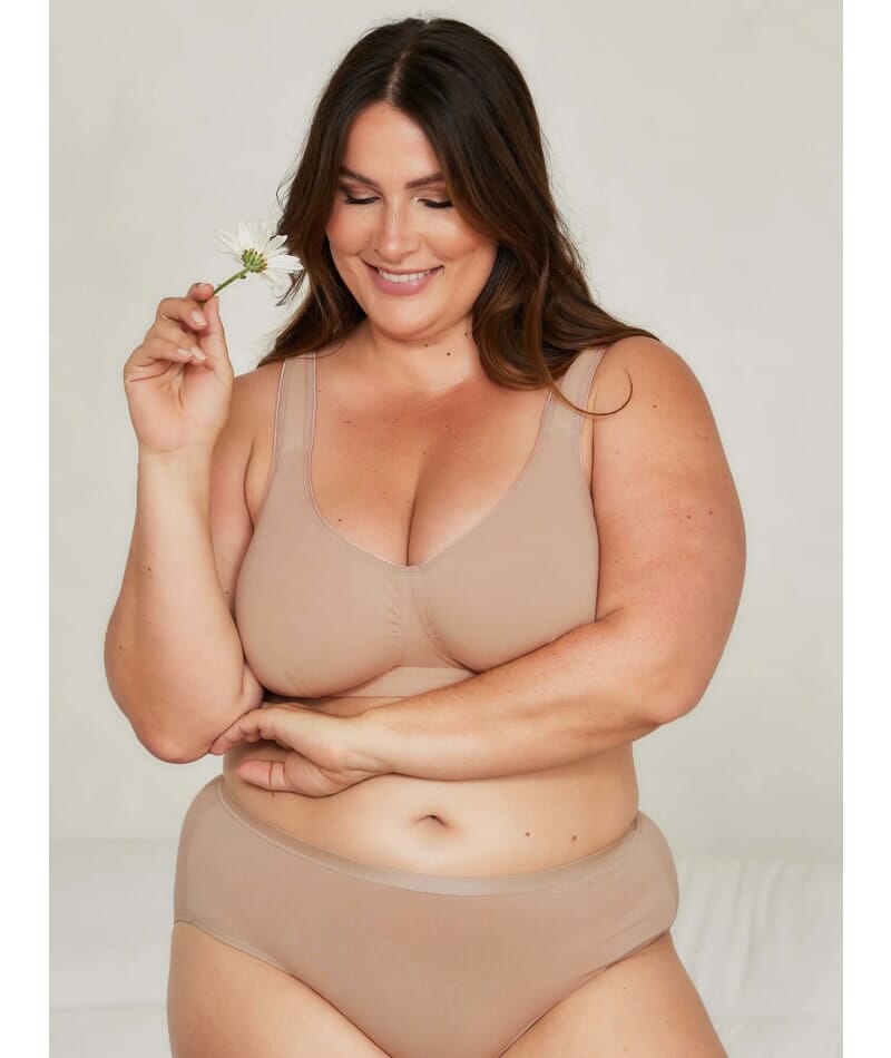 Leading Lady The Evie Plus Size Wire-free Cotton Comfort Bra - Sand Bras