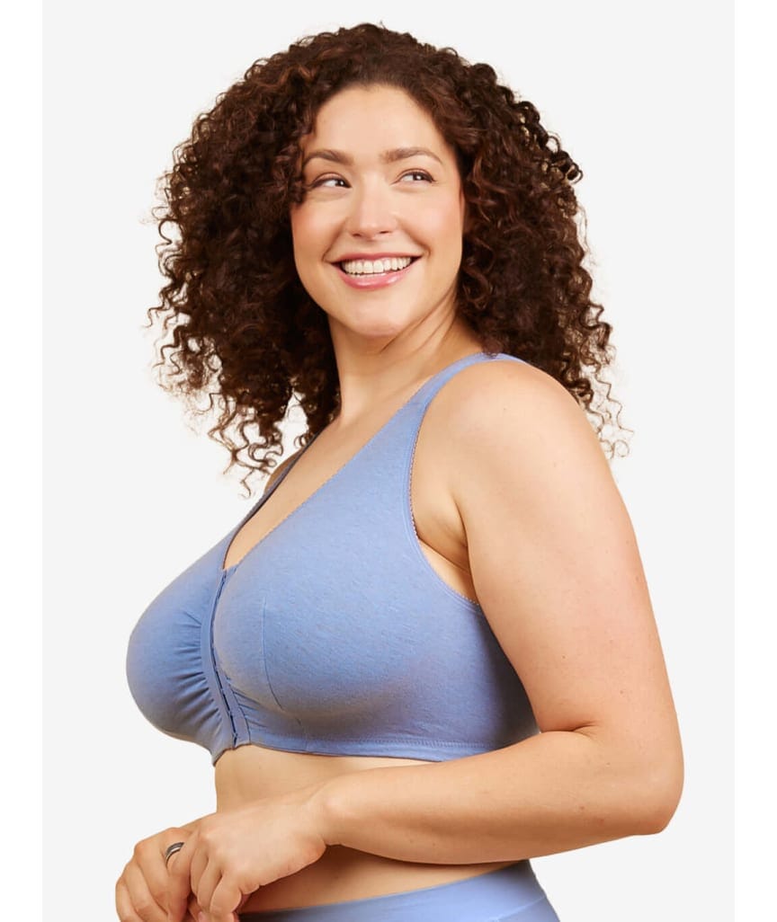 Leading Lady The Meryl Cotton Front Opening Wire-free Leisure Bra - Heather Denim Blue Bras