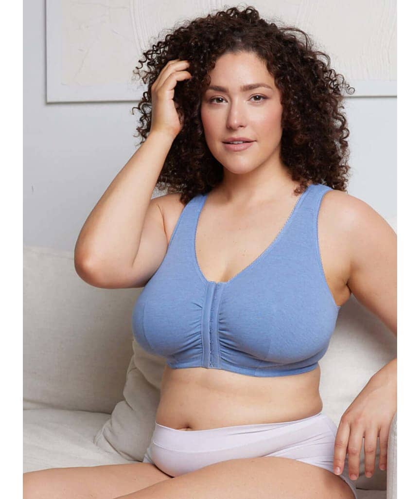 Leading Lady The Meryl Cotton Front Opening Wire-free Leisure Bra - Heather Denim Blue Bras