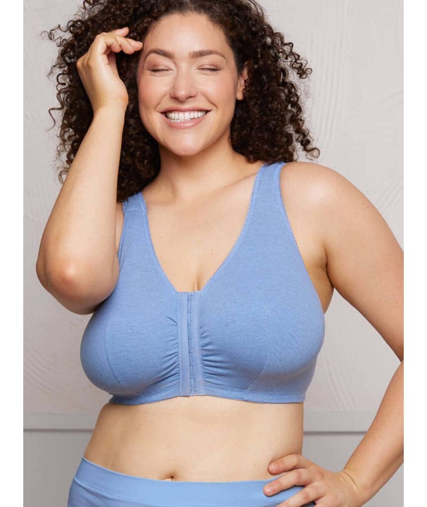 Leading Lady The Meryl Cotton Front Opening Wire-free Leisure Bra - Heather Denim Blue Bras
