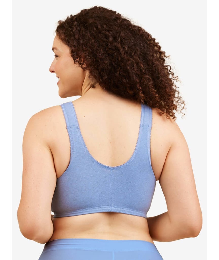 Leading Lady The Meryl Cotton Front Opening Wire-free Leisure Bra - Heather Denim Blue Bras
