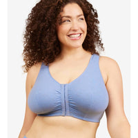 Leading Lady The Meryl Cotton Front Opening Wire-free Leisure Bra - Heather Denim Blue