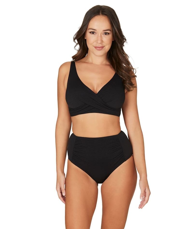 Nip Tuck Must Haves Louise Cross Front A DD Cup Bikini Top Black Curvy Bras