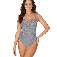 Nip Tuck Sorrento Stripe Joanne Twist Front A-DD Cup One Piece Swimsuit - Navy