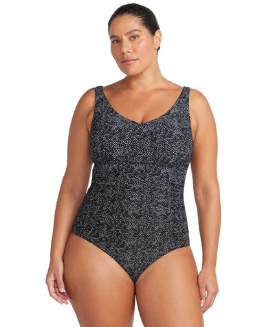 Artesands Zig Zag Raphael Underwire E-F Cup One Piece Swimsuit - Black Swim 8