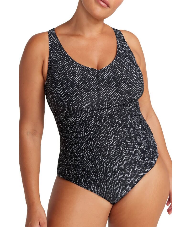 Artesands Zig Zag Raphael Underwire E-F Cup One Piece Swimsuit - Black Swim