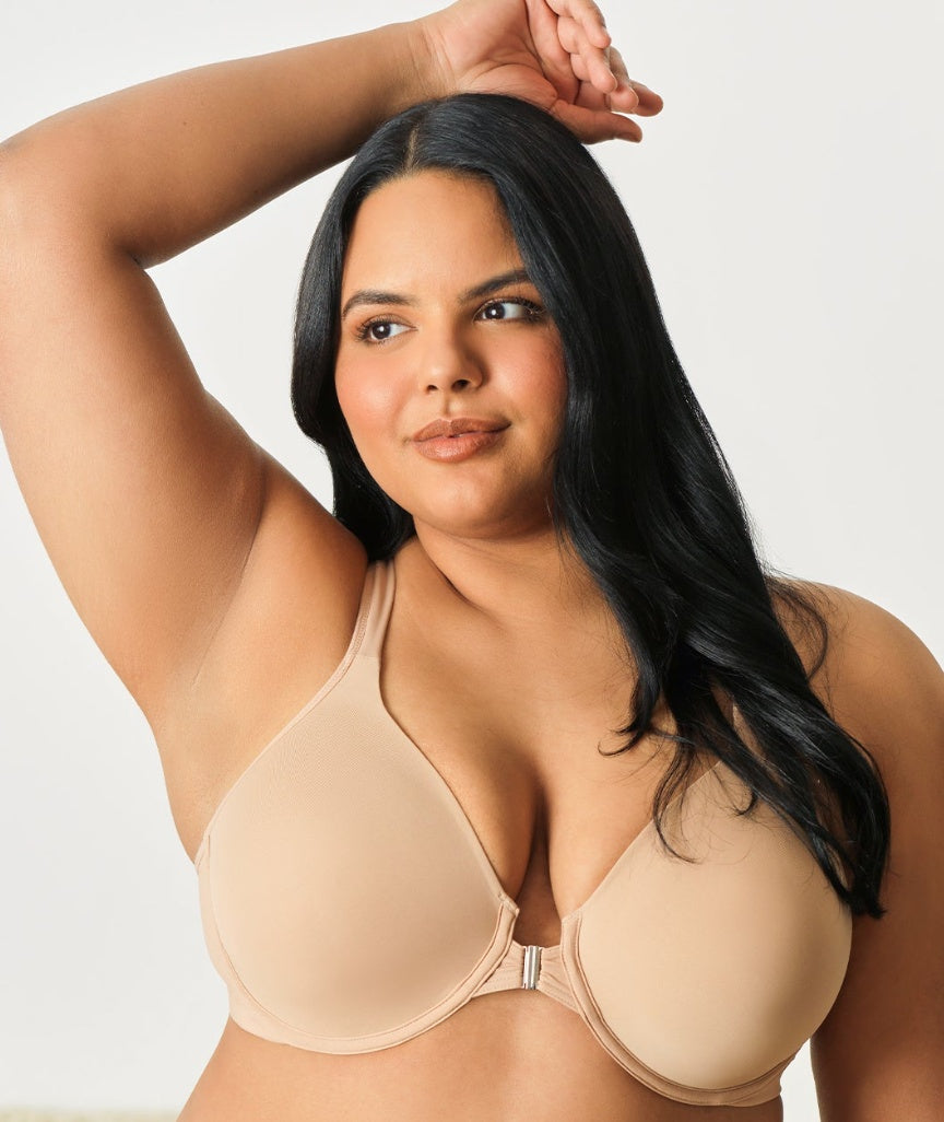 Leading Lady The Adela Front-Closure Underwire Racerback T-Shirt Bra - Sand