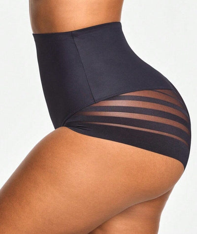 Ava & Audrey Jacquard Stripe Smoothing Full Brief - Black Knickers