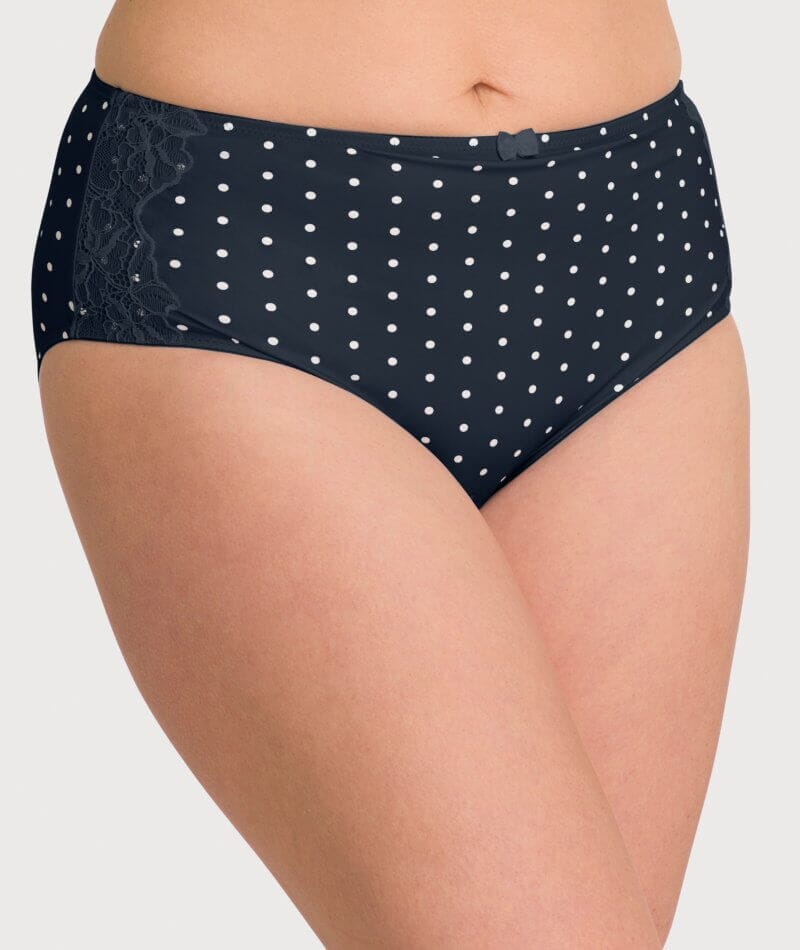 Ava & Audrey Jacqueline Printed Full Brief with Lace - Sapphire/Ivory Knickers 