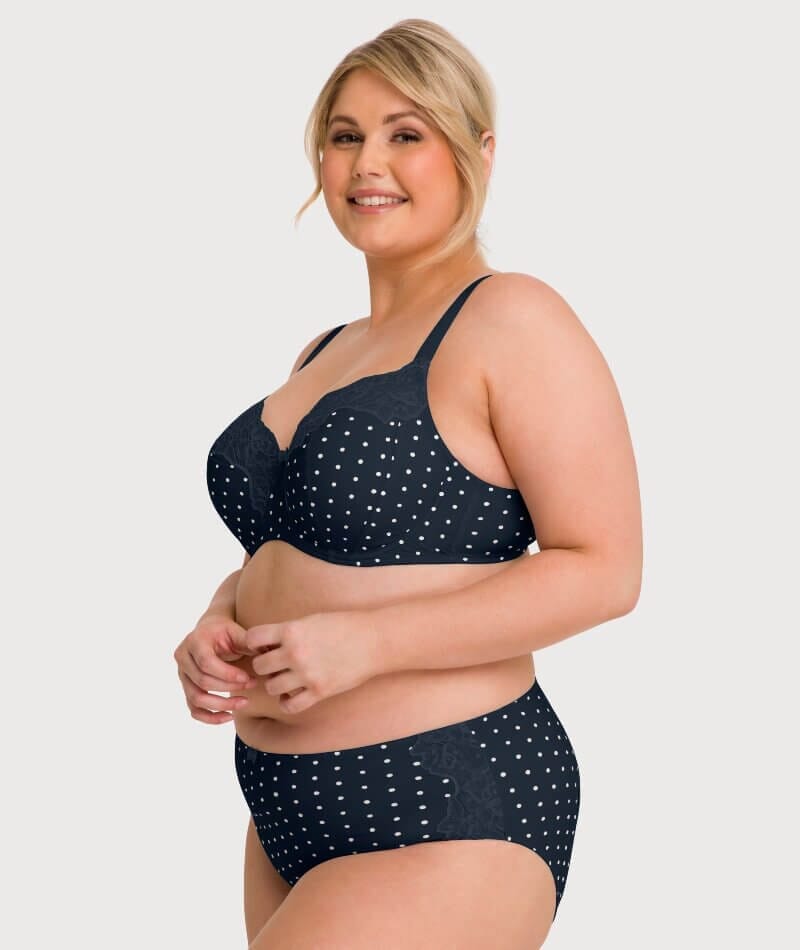 Ava & Audrey Jacqueline Printed Full Brief with Lace - Sapphire/Ivory Knickers 