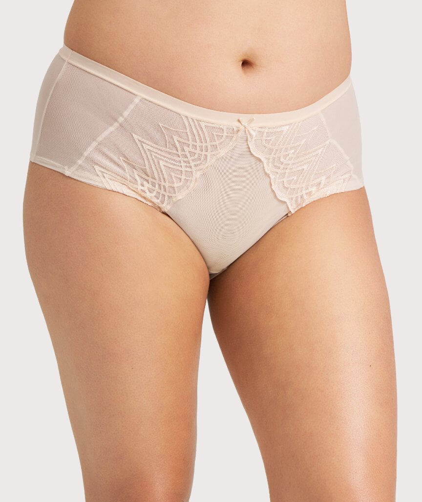 Ava & Audrey Lillian Embroidered Mesh Full Brief - Champagne