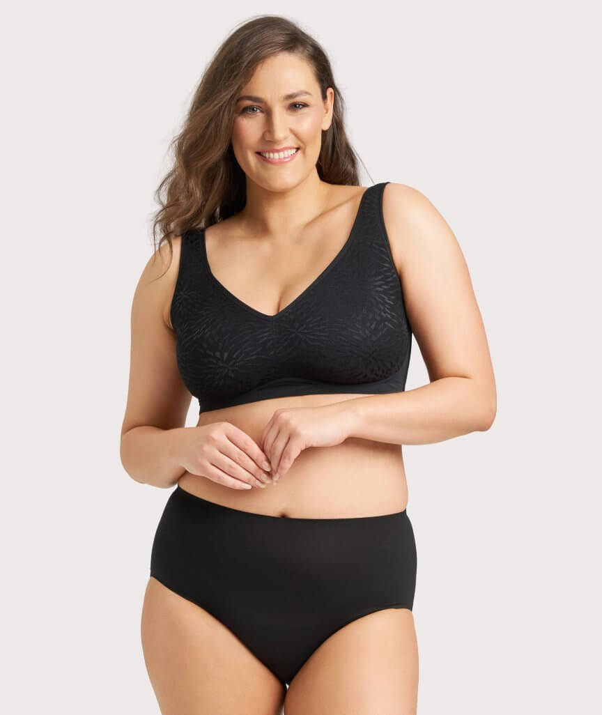 Ava & Audrey Millie Jacquard Mesh Wire-free Support Bra - Black