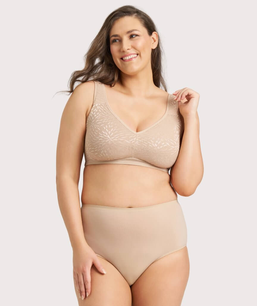 Ava & Audrey Millie Jacquard Mesh Wire-free Support Bra - Nude