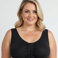 Ava & Audrey Priscilla Cotton Wire-Free Front Opening Bra - Black