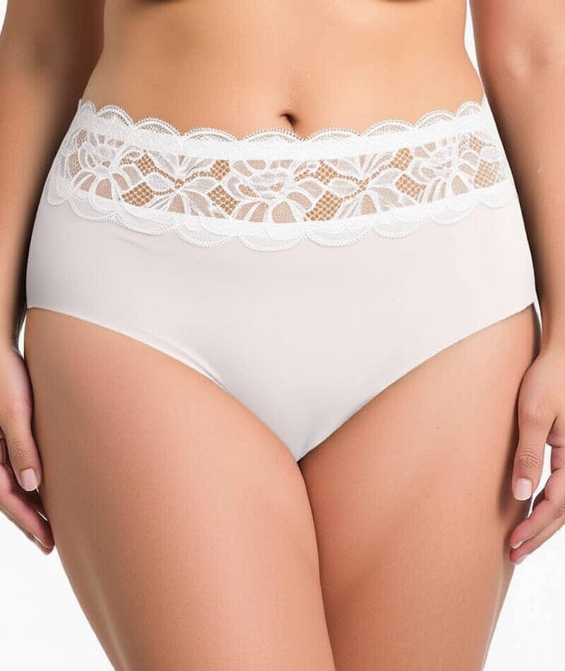 Ava & Audrey Tilly Microfibre & Lace Full Brief - White Knickers 