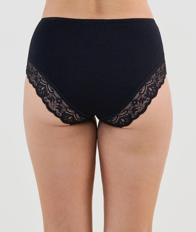Bendon Cotton and Lace Full Brief - Black Knickers