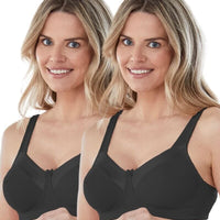 Bestform Satin Trim Wire-Free Cotton Bra With Unlined Cups 2 Pack - Black