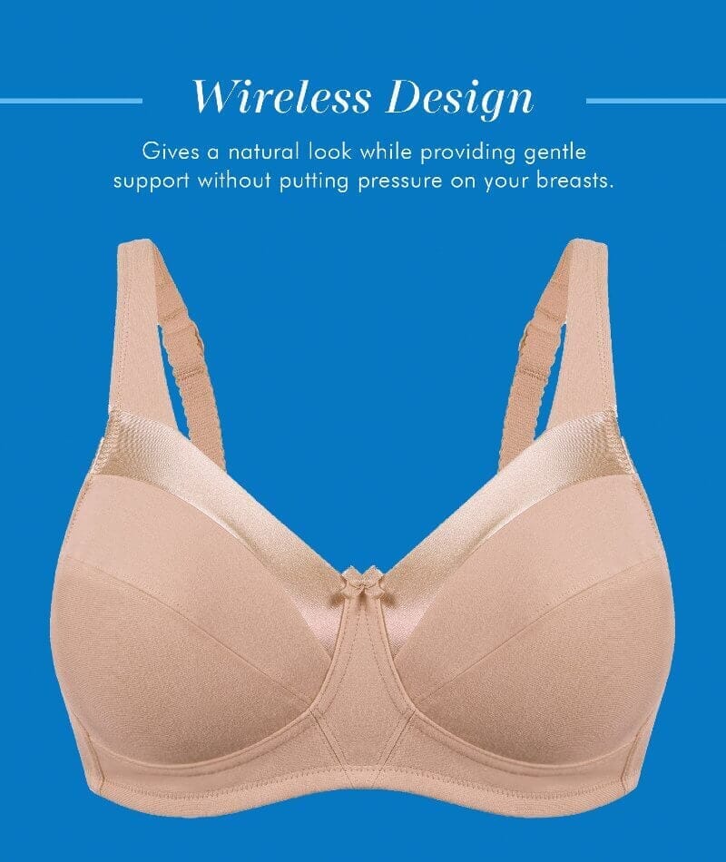 Bestform Satin Trim Wire-Free Cotton Bra With Unlined Cups 3 Pack - Black/Nude/White Bras