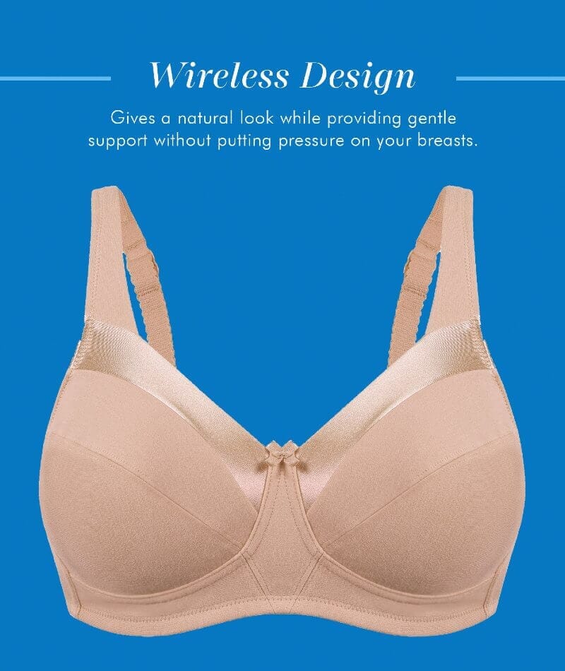 Bestform Satin Trim Wire-Free Cotton Bra With Unlined Cups 2 Pack - Nude/White Bras 