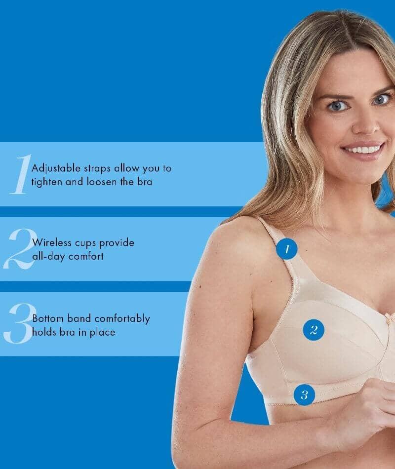 Bestform Satin Trim Wire-Free Cotton Bra With Unlined Cups 2 Pack - Nude/White Bras 