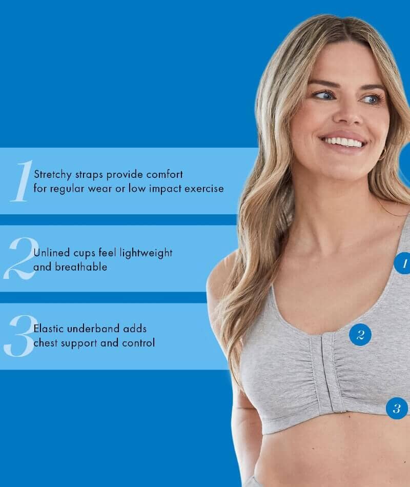 Bestform Unlined Wire-free Cotton Stretch Sports Bra with Front Closure - Heather Grey Bras 
