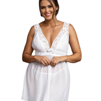 Curvy Deep V-neck Mesh Babydoll - White