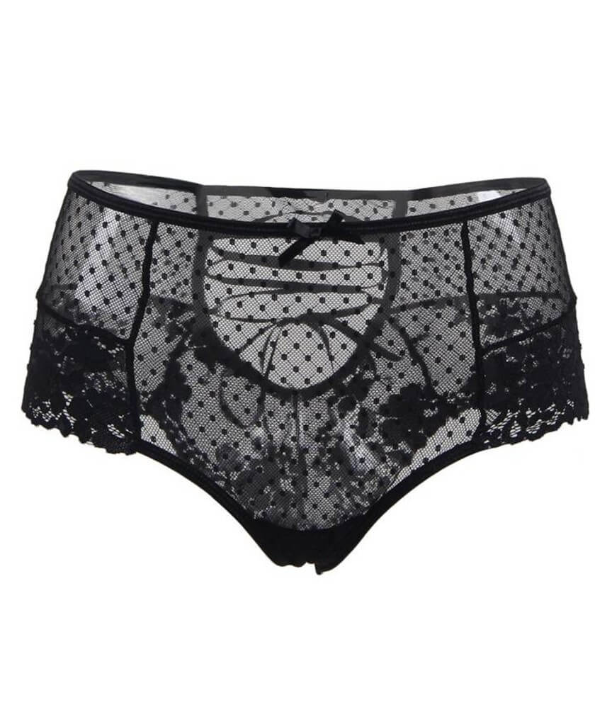 Curvy High Waist Lace Strappy Brief - Black
