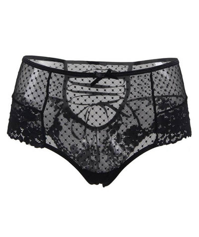Curvy High Waist Lace Strappy Brief - Black