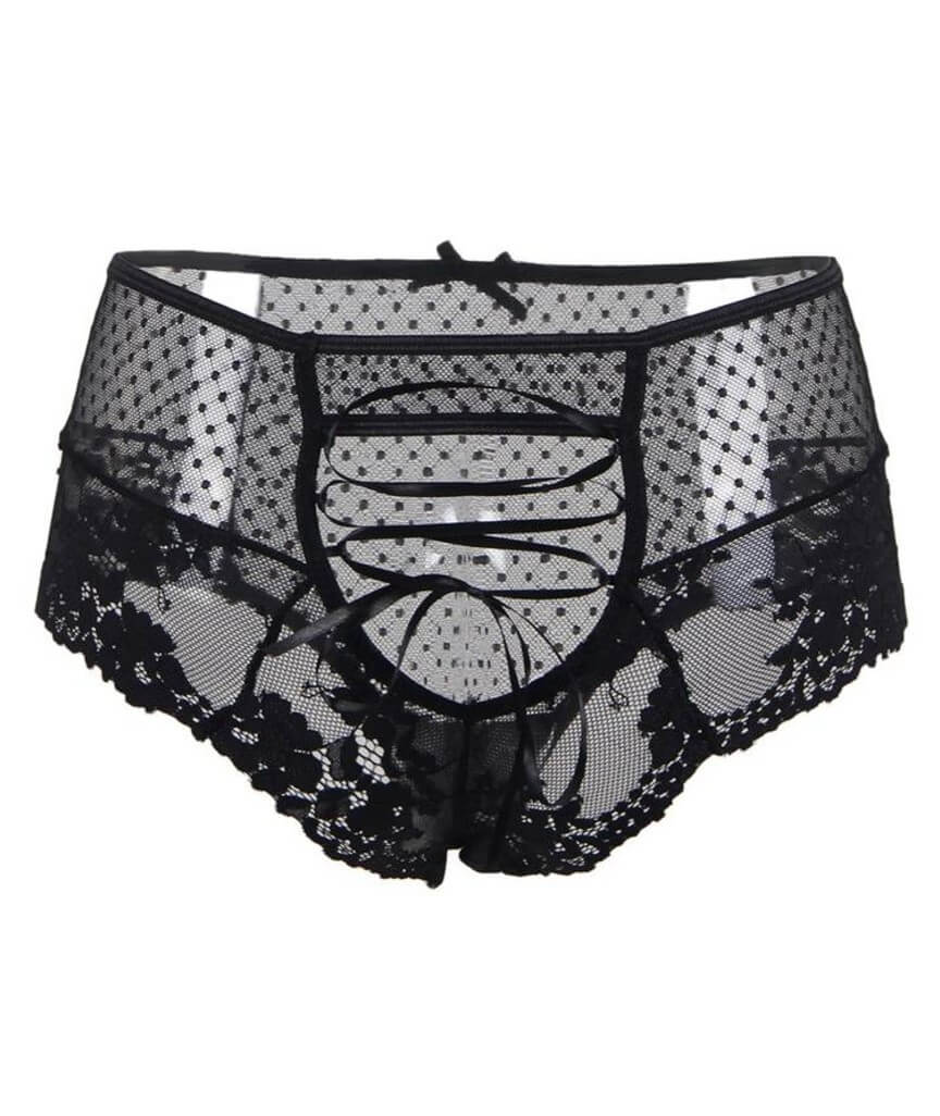 Curvy High Waist Lace Strappy Brief - Black