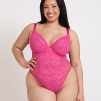 Curvy Kate All Night Lace Plunge Bodysuit - Hot Pink/Blush
