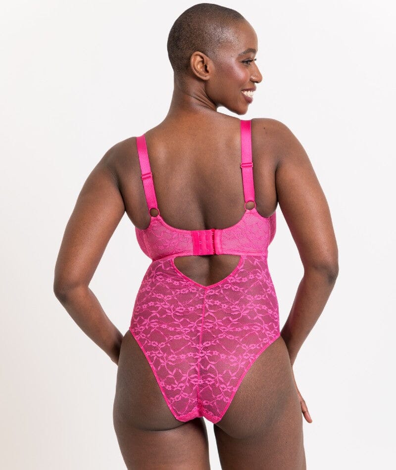 Curvy Kate All Night Lace Plunge Bodysuit - Hot Pink/Blush Bodysuits & Basques