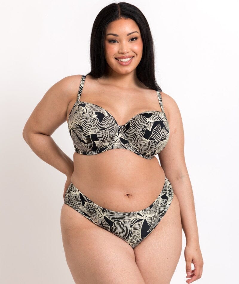 Curvy Kate Ripple Reef Balcony Bikini Top - Black Print Swim 