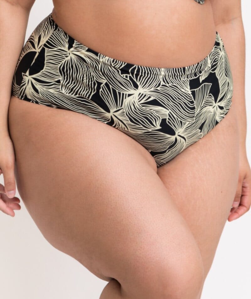 Curvy Kate Ripple Reef High Waist Bikini Brief - Black Print Swim