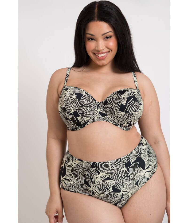 Curvy Kate Ripple Reef Balcony Bikini Top - Black Print Swim 
