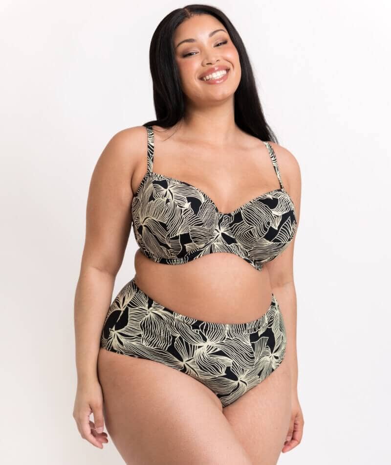 Curvy Kate Ripple Reef Balcony Bikini Top - Black Print Swim 
